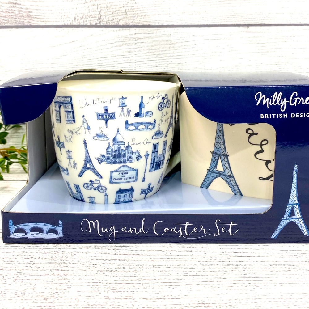 🌿🔥NEW Milly Green Paris Mug & Coaster Set 🌿 - Picture 2 of 9